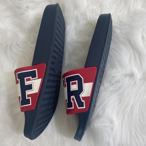 SOLD TOMMY HILFIGER "Hilfiger" Sandals Slides Red White Blue NWOT - Picture 3 of 9